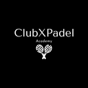 ClubXPadel Academy logo met twee padel rackets op zwarte achtergrond